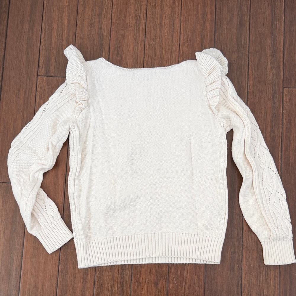 LOFT Cream Ruffle Shoulder Sweater - Picture 6 of 6